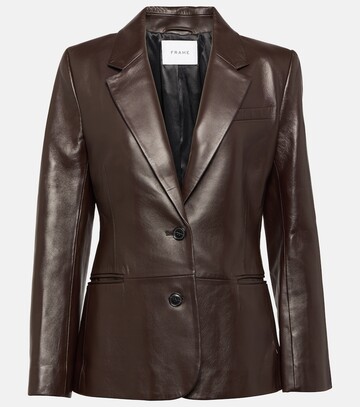 frame single-breasted leather blazer in brown