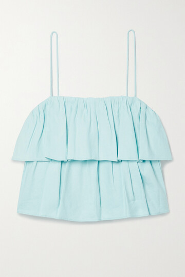 Alice + Olivia Alice + Olivia - Marylynn Cropped Tiered Linen-blend Top - Blue
