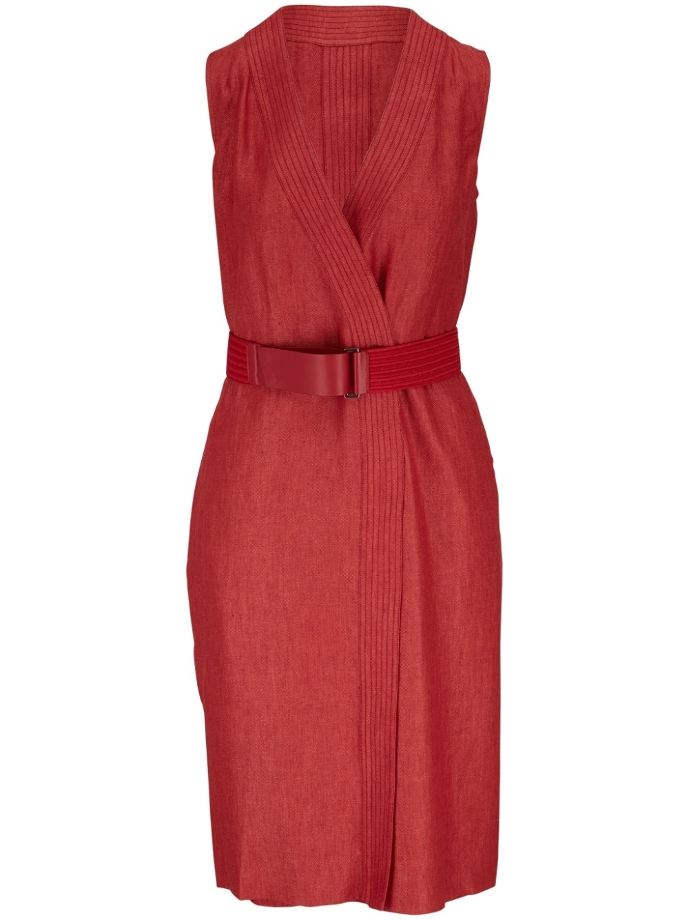 Agnona belted sleeveless linen dress - Red