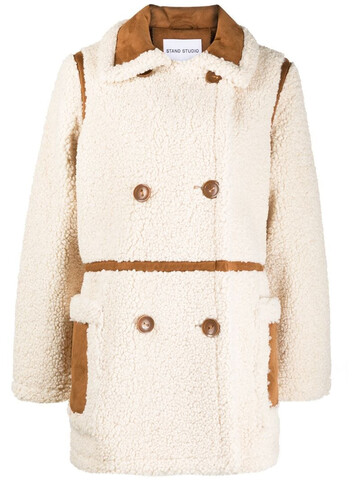 stand studio shearling double-breasted coat in white