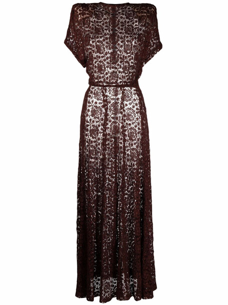 A.N.G.E.L.O. Vintage Cult 1980s padded shoulders lace maxi dress - Brown