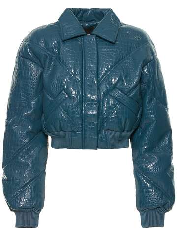ROTATE Rosa Faux Leather Bomber Jacket in blue