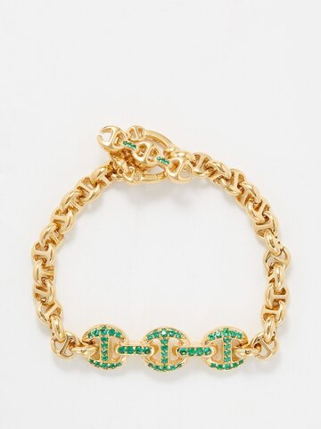 hoorsenbuhs - id tri-link emerald & 18kt gold bracelet - womens - gold multi
