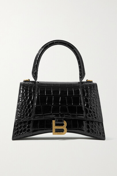 Balenciaga - Hourglass Small Glossed Croc-effect Leather Tote - Black
