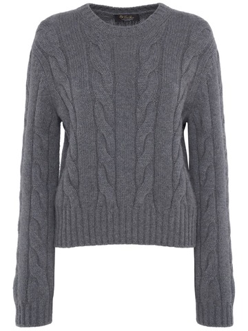 loro piana napier cable knit cashmere sweater in grey