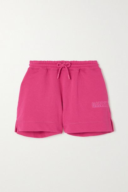 GANNI - Software Embroidered Recycled Cotton-blend Jersey Shorts - Pink