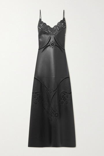 Chloé Chloé - Embroidered Leather Midi Dress - Black