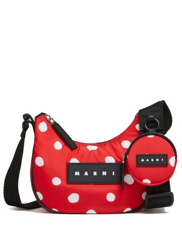 marni logo-patch polka-dot shoulder bag - red