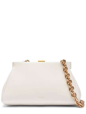 demellier cannes chunky chain leather clutch in white
