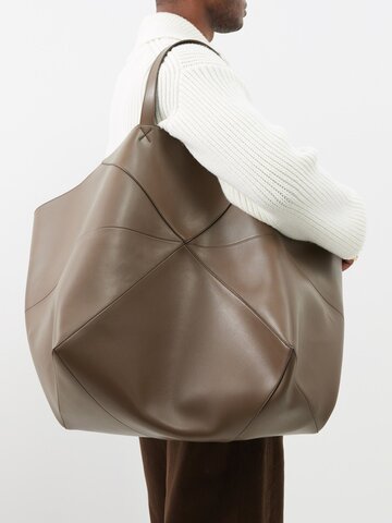loewe - puzzle fold xxl leather tote bag - mens - brown