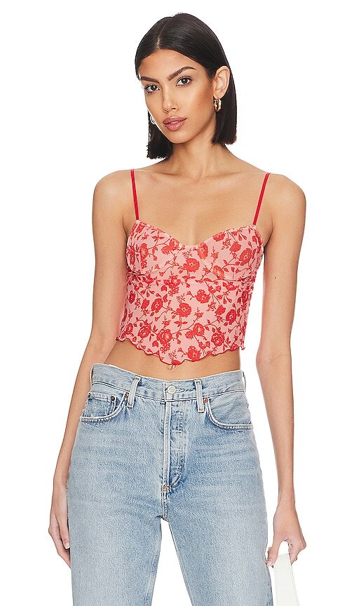 Only Hearts Charlotte Corset Cami in Red in rose / print