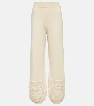 loro piana crochet-detail cashmere pants in white