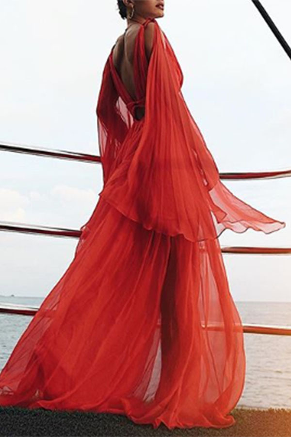 long sleeve red flowy dress