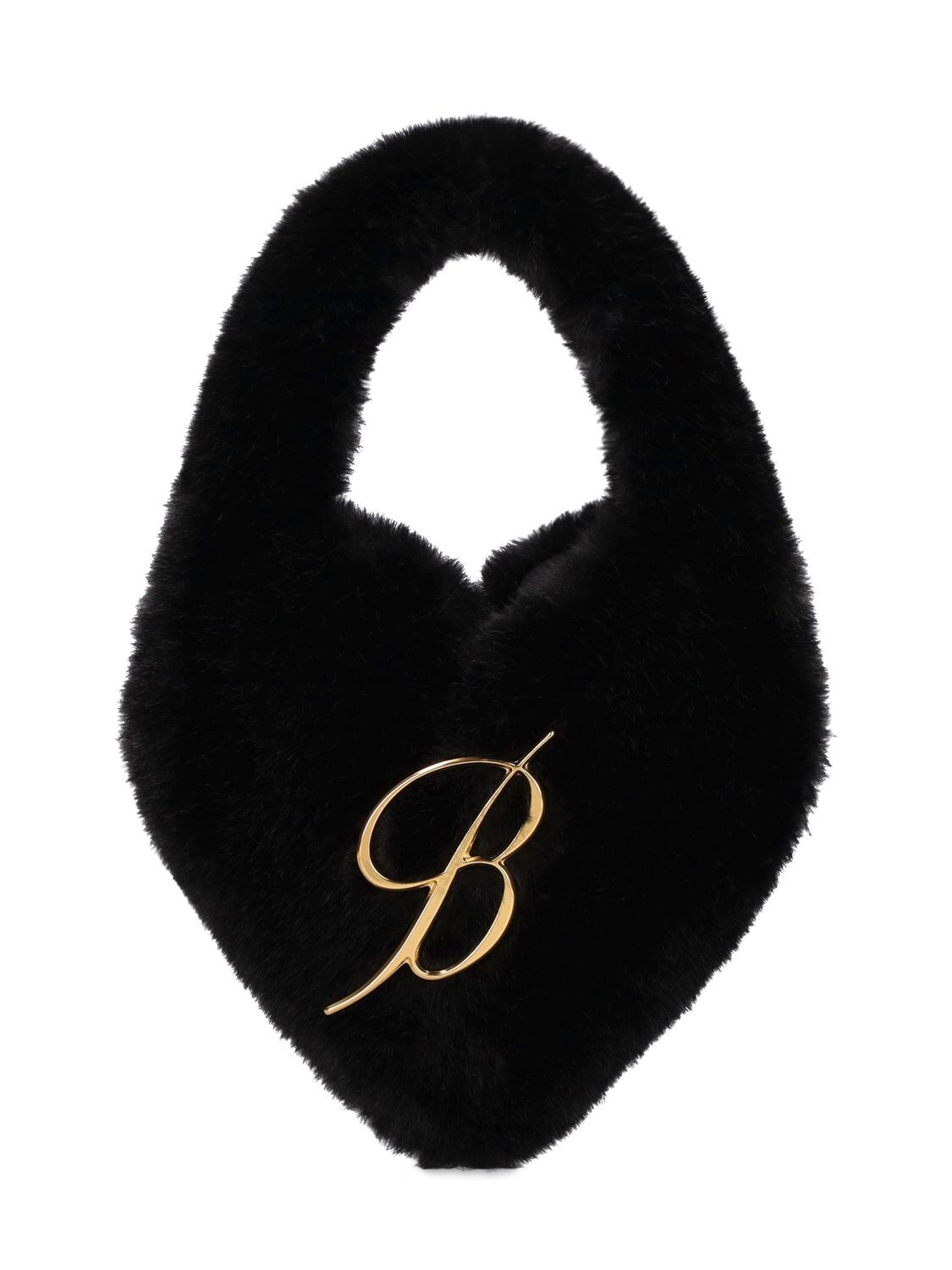 BLUMARINE Logo Heart Faux Fur Top Handle Bag in black