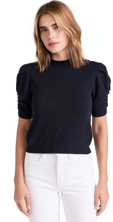 frame ruched cashmere sleeve sweater navy m