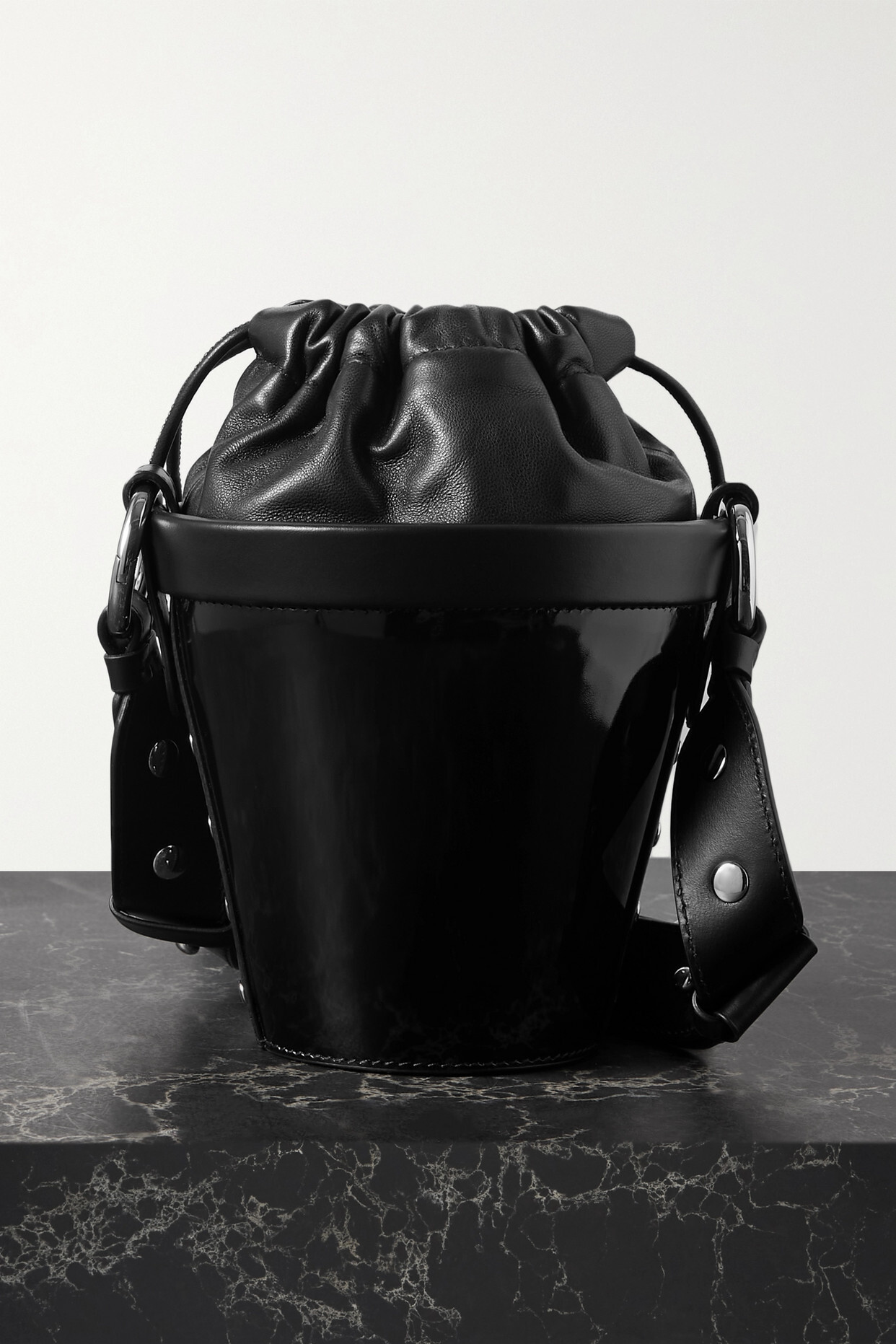Maison Margiela - Patent And Textured-leather Shoulder Bag - Black