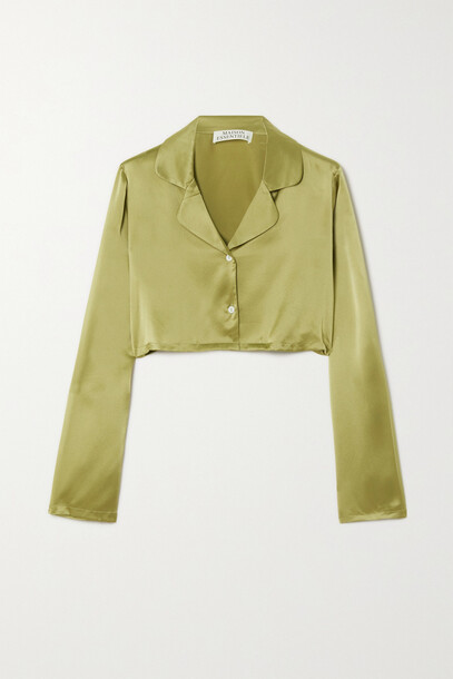 Maison Essentiele - Cropped Silk-charmeuse Pajama Shirt - Green