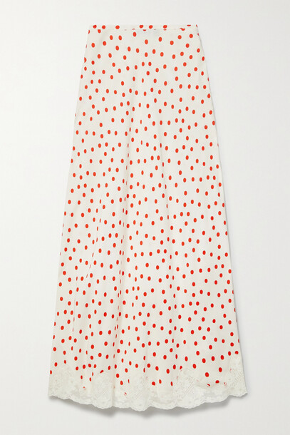 RIXO - Crystal Lace-trimmed Polka-dot Crepe De Chine Midi Skirt - Red