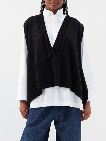 eskandar - a-line v-neck cashmere sweater vest - womens - black