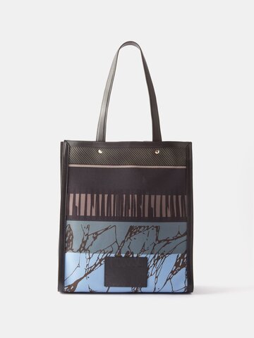 paul smith - abstract-print canvas leather-trim tote bag - mens - black multi