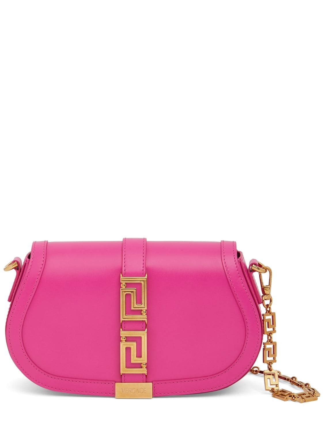 VERSACE Small Greca Goddess Leather Shoulder Bag in pink