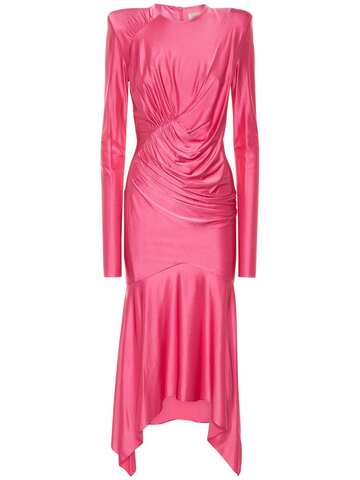 ALEXANDRE VAUTHIER Asymmetric Viscose Jersey Midi Dress in pink / fuchsia