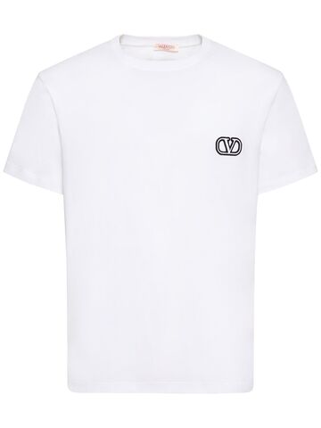 valentino regular fit cotton t-shirt w/ logo in white