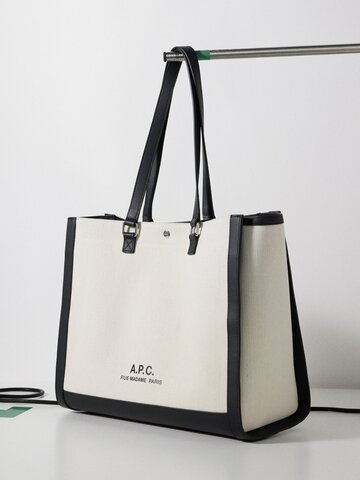 a.p.c. a.p.c. - camille 2.0 leather-trim canvas tote bag - womens - white black