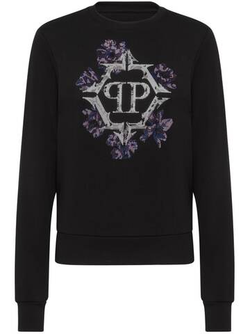 philipp plein flowers crew-neck cotton sweatshirt - black
