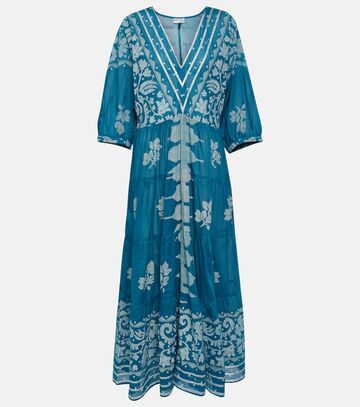 juliet dunn dhaka printed cotton maxi dress in blue