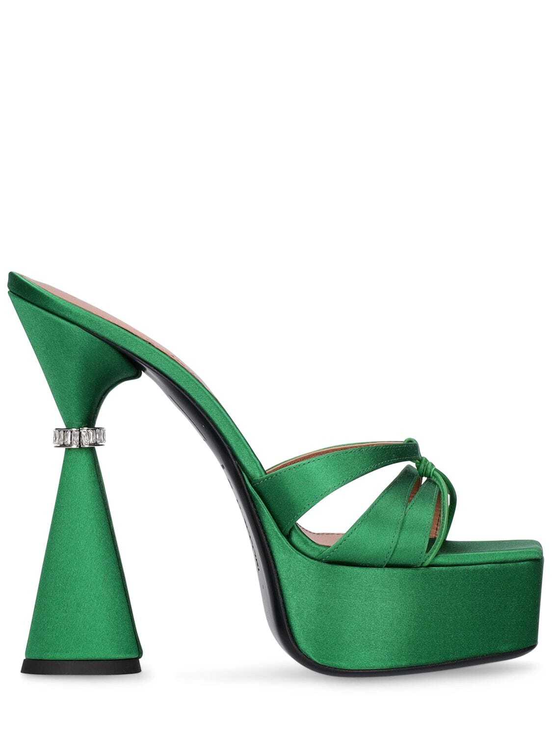 D'ACCORI 130mm Sienna Satin Mules in emerald