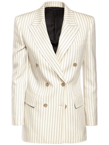 tom ford wool & silk pinstriped jacket in ivory / multi