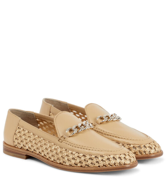 Jimmy Choo Marti leather and raffia loafers in beige