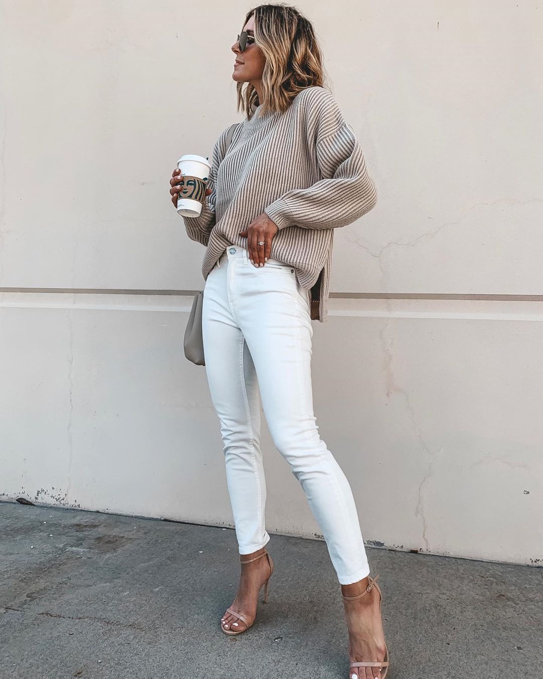 sweater, knitted sweater, oversized sweater, white jeans, skinny jeans ...
