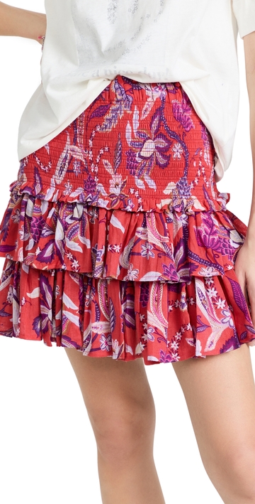 sundry red floral tiered skirt cherry 0
