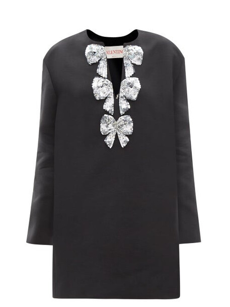 Valentino - Sequinned Wool-blend Crepe Mini Dress - Womens - Black Silver
