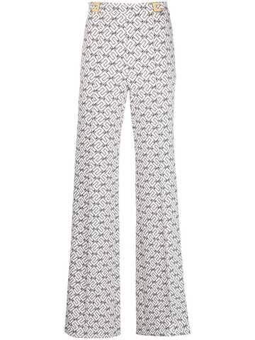 elisabetta franchi logo-print flared crepe trousers - neutrals