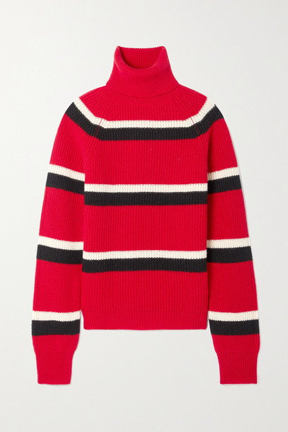 MARNI - Striped Ribbed Wool Turtleneck Sweater - Red