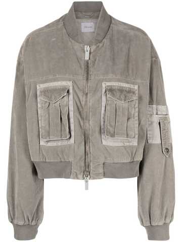 blumarine cropped velvet bomber jacket - grey