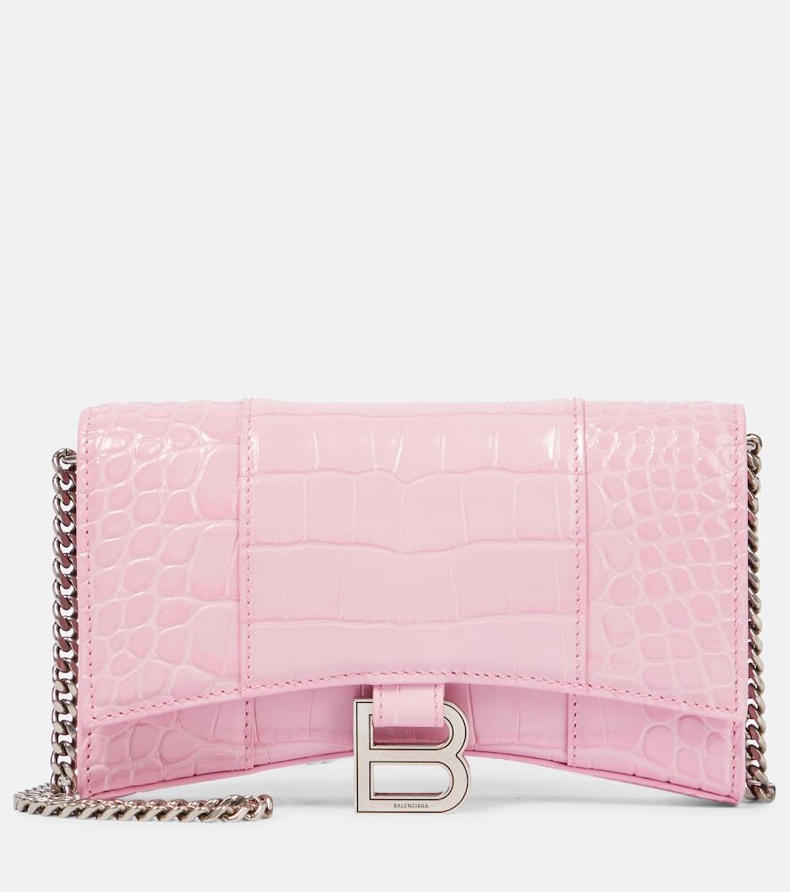 Balenciaga Hourglass leather wallet on chain in pink
