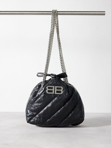 balenciaga - crush xs crinkled-leather tote bag - womens - black