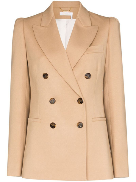 Chloé double-breasted stretch-wool blazer in neutrals
