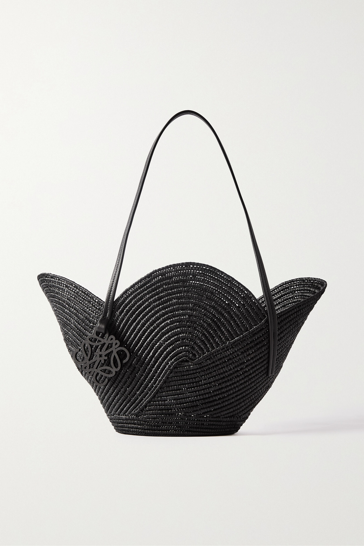 Loewe - + Paula's Ibiza Petal Basket Leather-trimmed Raffia Tote - Black