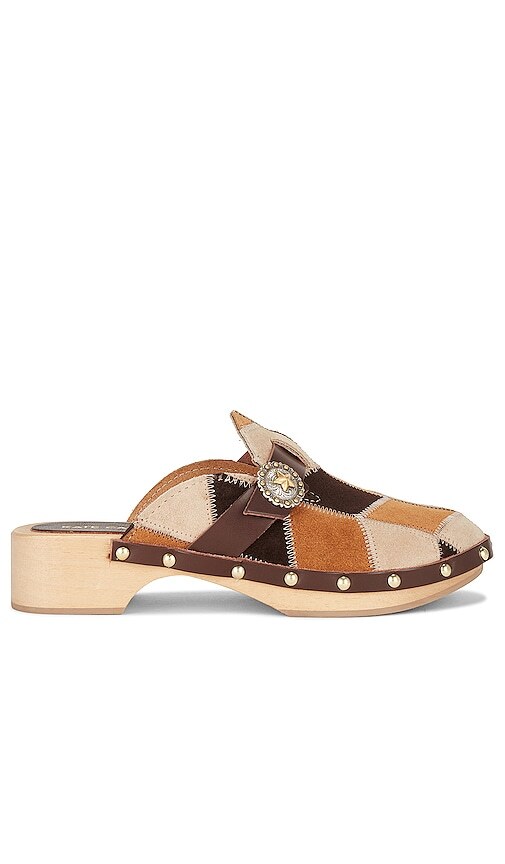 KATE CATE Allegra Patch Suede Clog in Brown