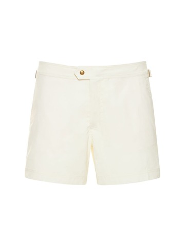 tom ford compact poplin swim shorts w/ piping in ivory
