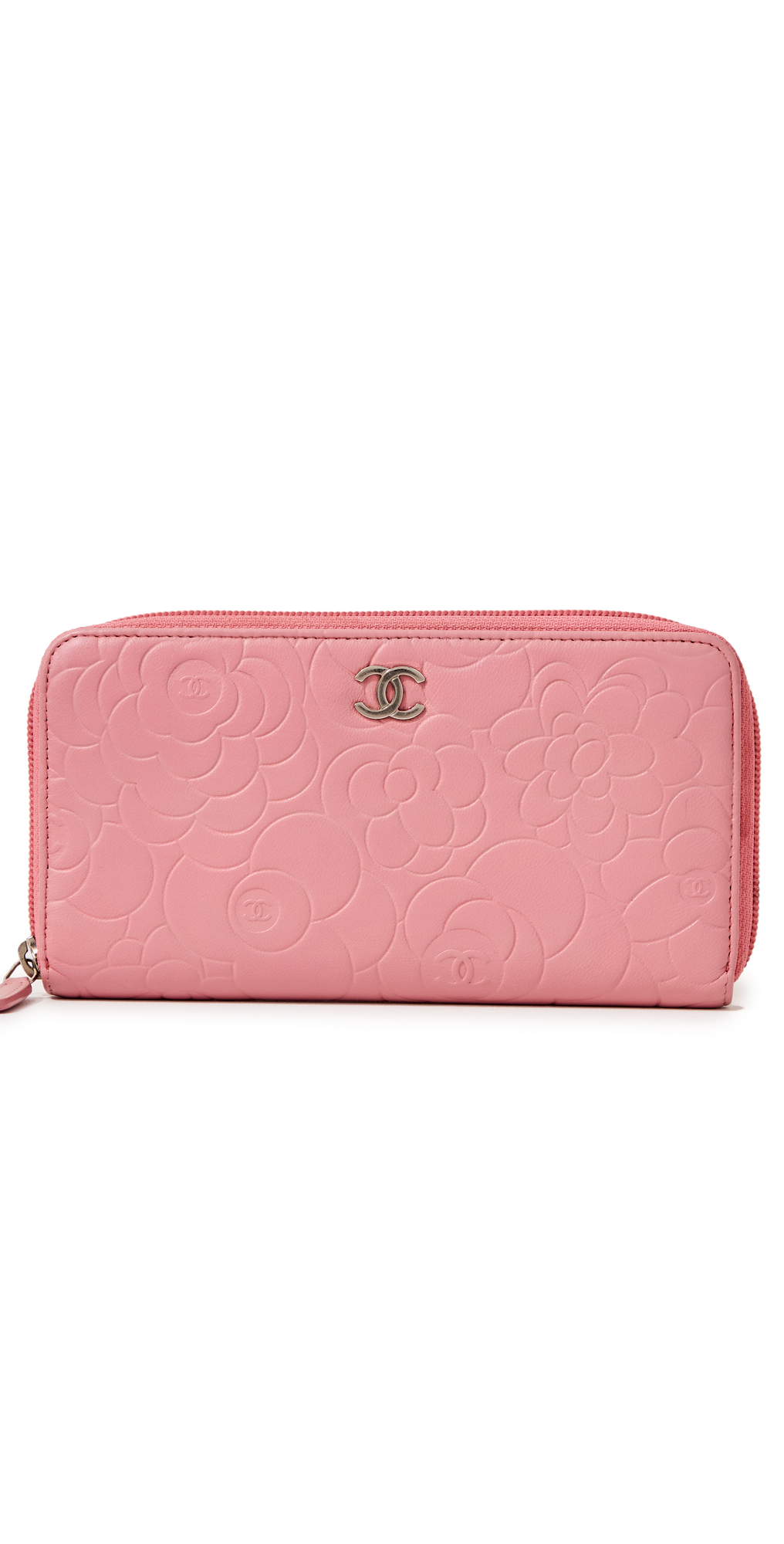 What Goes Around Comes Around Chanel Pink Embossed Camellia Wallet