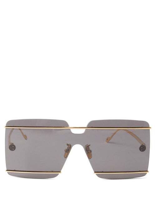 Loewe - Oversized Rectangle Acetate Sunglasses - Womens - Black Gold