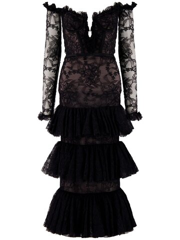 giambattista valli chantilly lace off-the-shoulder dress in black