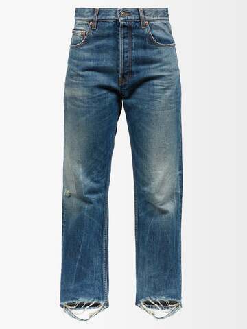 balenciaga - distressed cropped slim-leg jeans - womens - blue