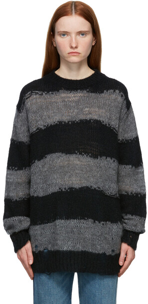 Acne Studios Grey & Black Distressed Striped Sweater
